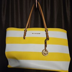 Michael Kors yellow and white striped purse